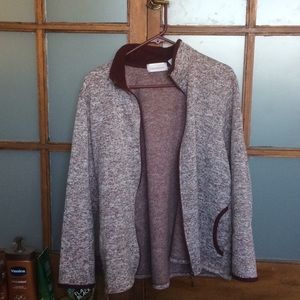 Stan Herman maroon and gray zip-up sweatshirt.